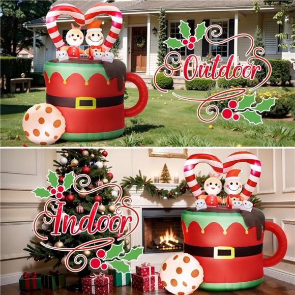 5FT Christmas Inflatables Decor Blow Up Gingerbread Man Woman Couple - Picture 5 of 6